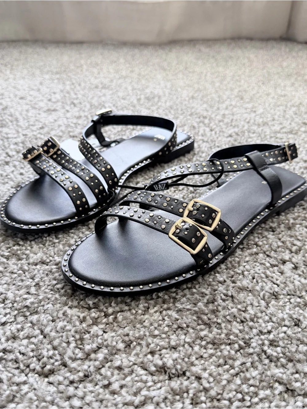 ZARA Studded Leather Flat Sandals | Size 8 US / EU 39 | NWT - Picture 4 of 8